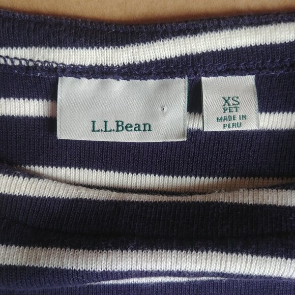 LL Bean navy blue white striped top elbow sleeves size XS Petite - Picture 6 of 8
